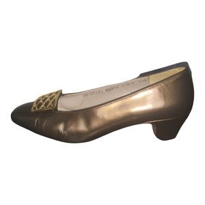 Salvatore Ferragamo‎ Block Heels Women Sz 7.5 Italian Copper Designer Leather